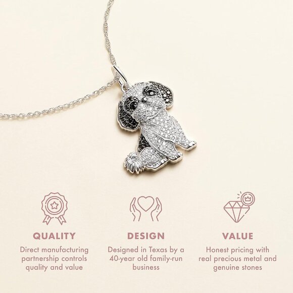 Dog Breed Sterling Silver Necklace with Cubic Zirconia Puppy Charm Elegant Backp - Picture 4 of 7